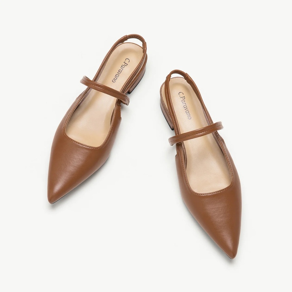 C.Paravano Women's leather Slingback Flats | Pointed Dress Shoes (Size 8.5)